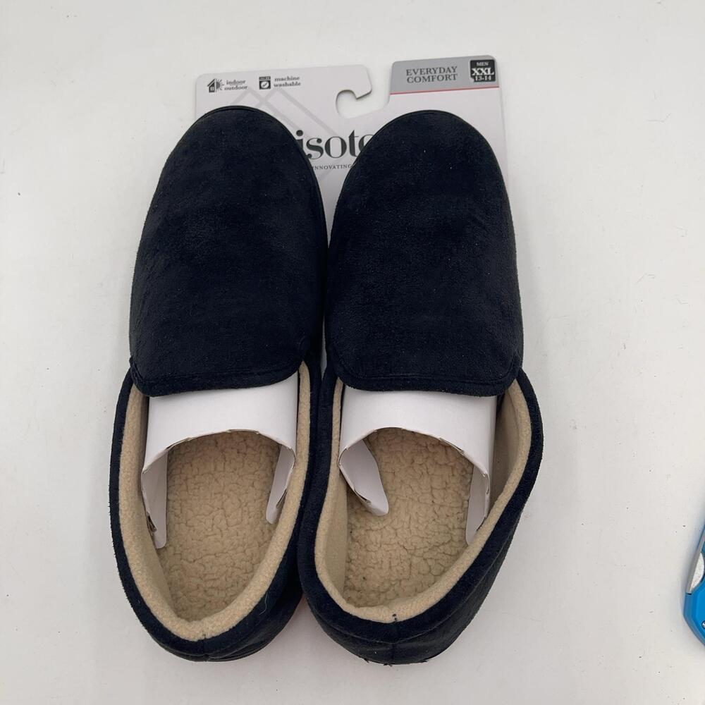 Isotoner B05KQ2 Slippers Shoes Mens Black Faux Suede Fleece Lined Cozy Size 13